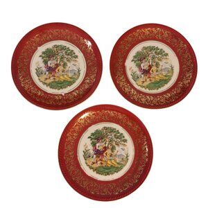 Winterling Bavaria Germany Courting Couple Plate With Gold Accents Set of 3